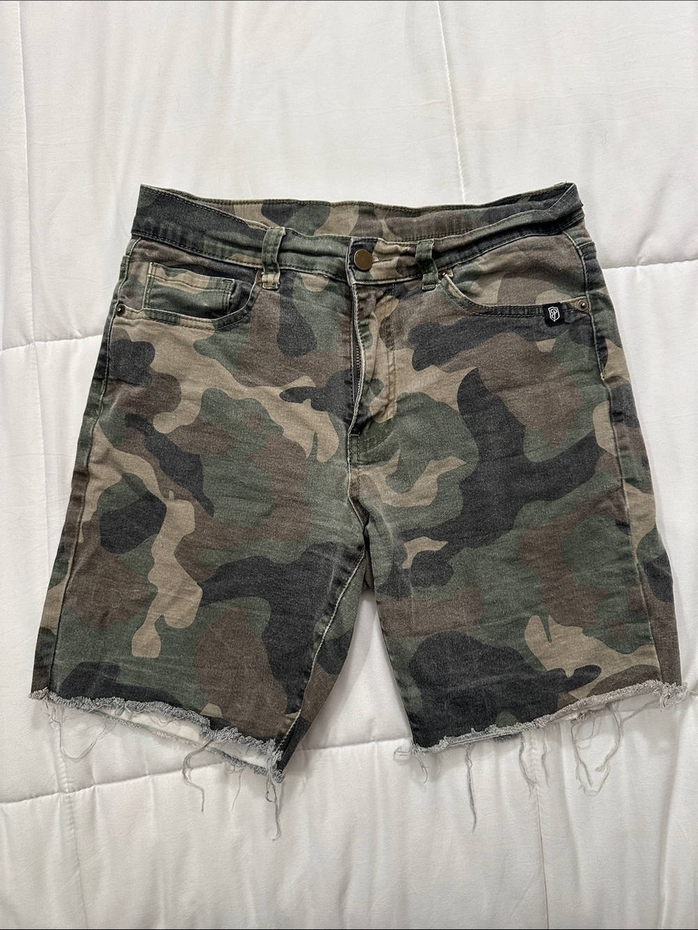 Born Primitive Men's Camouflage Cutoff Denim Shorts - Green & Brown